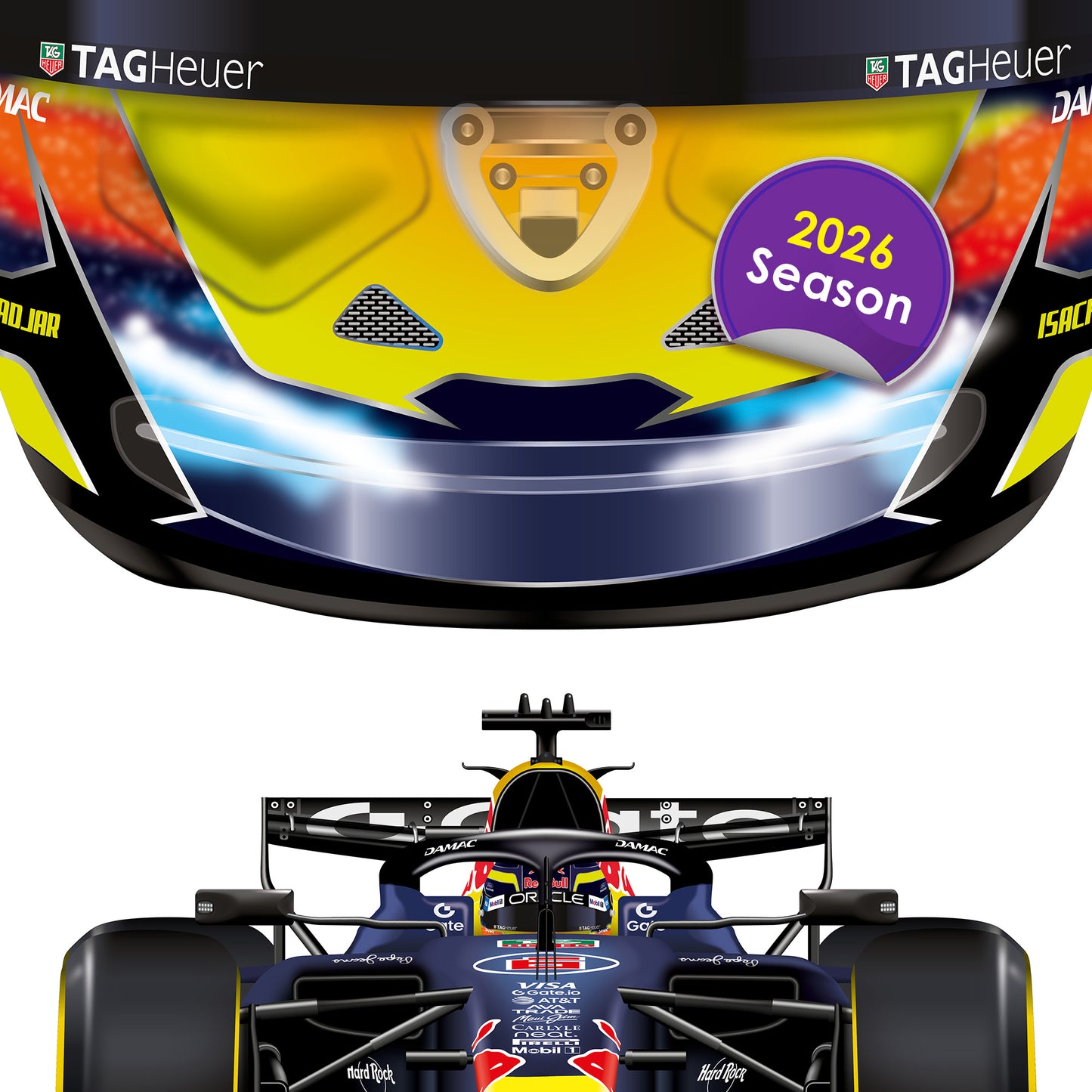 Isack Hadjar Formula 1 Racing Helmet 2026 Red Bull Print