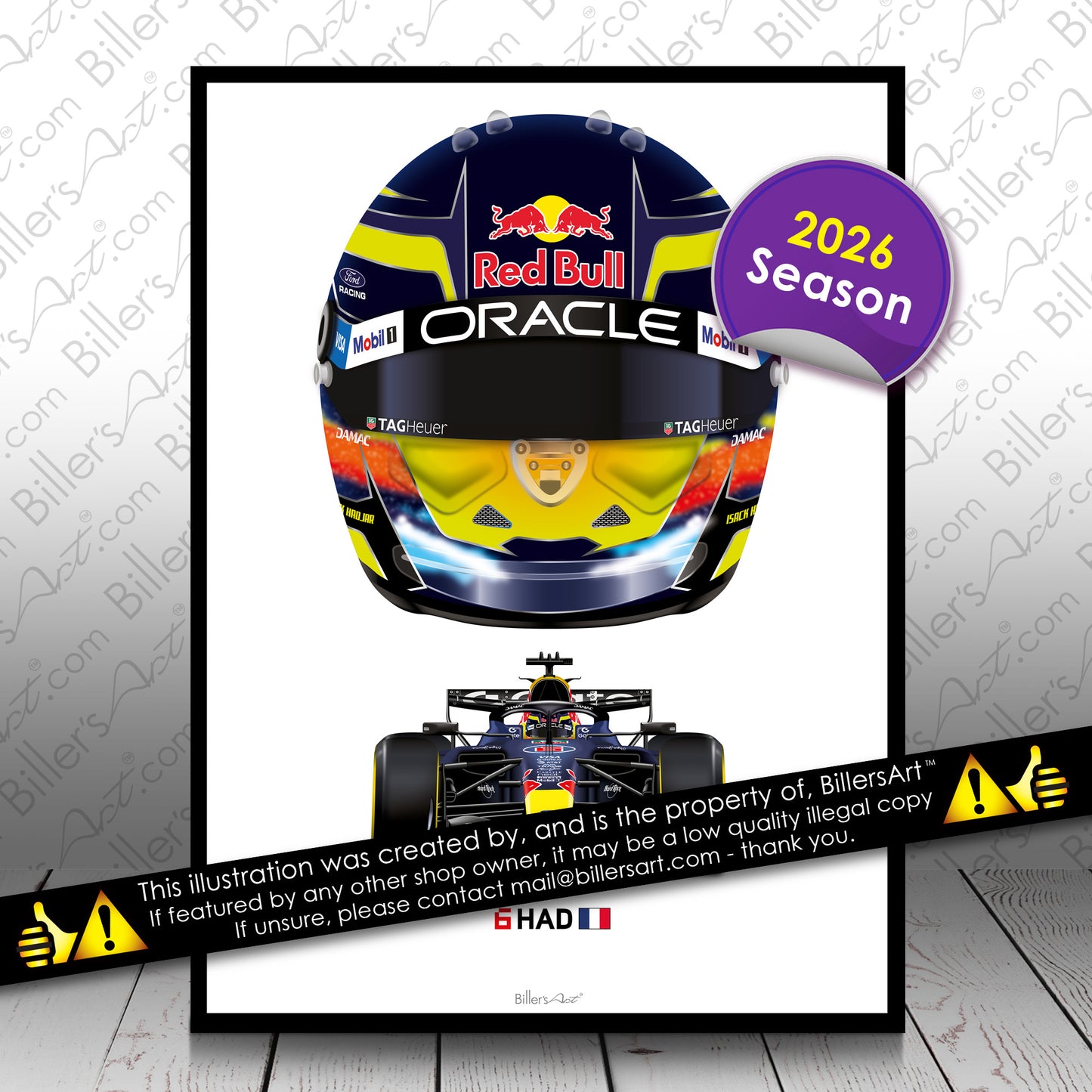 Isack Hadjar Formula 1 Racing Helmet 2026 Red Bull Print