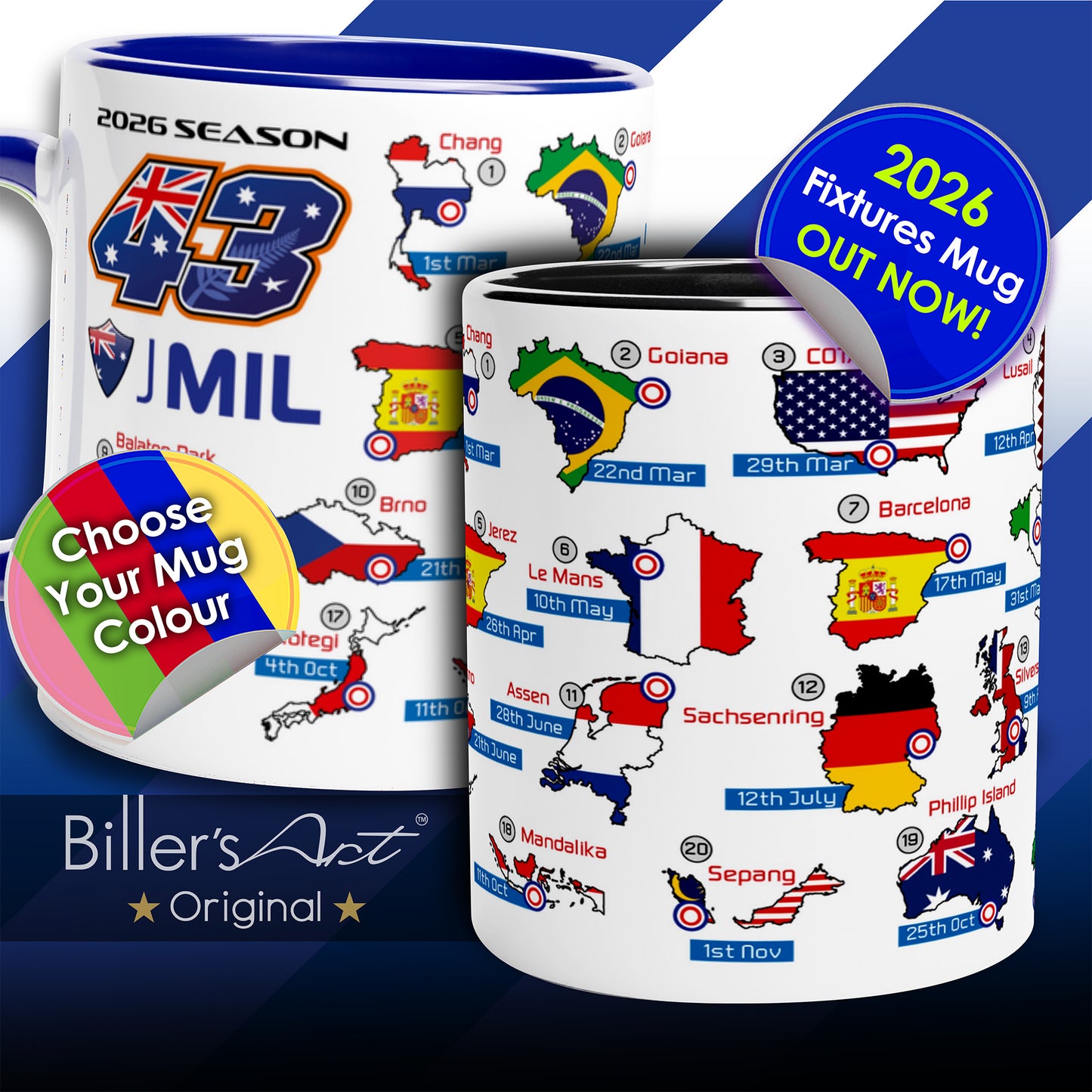 Jack Miller MotoGP 2026 Season Fixtures Racing Calendar Mug