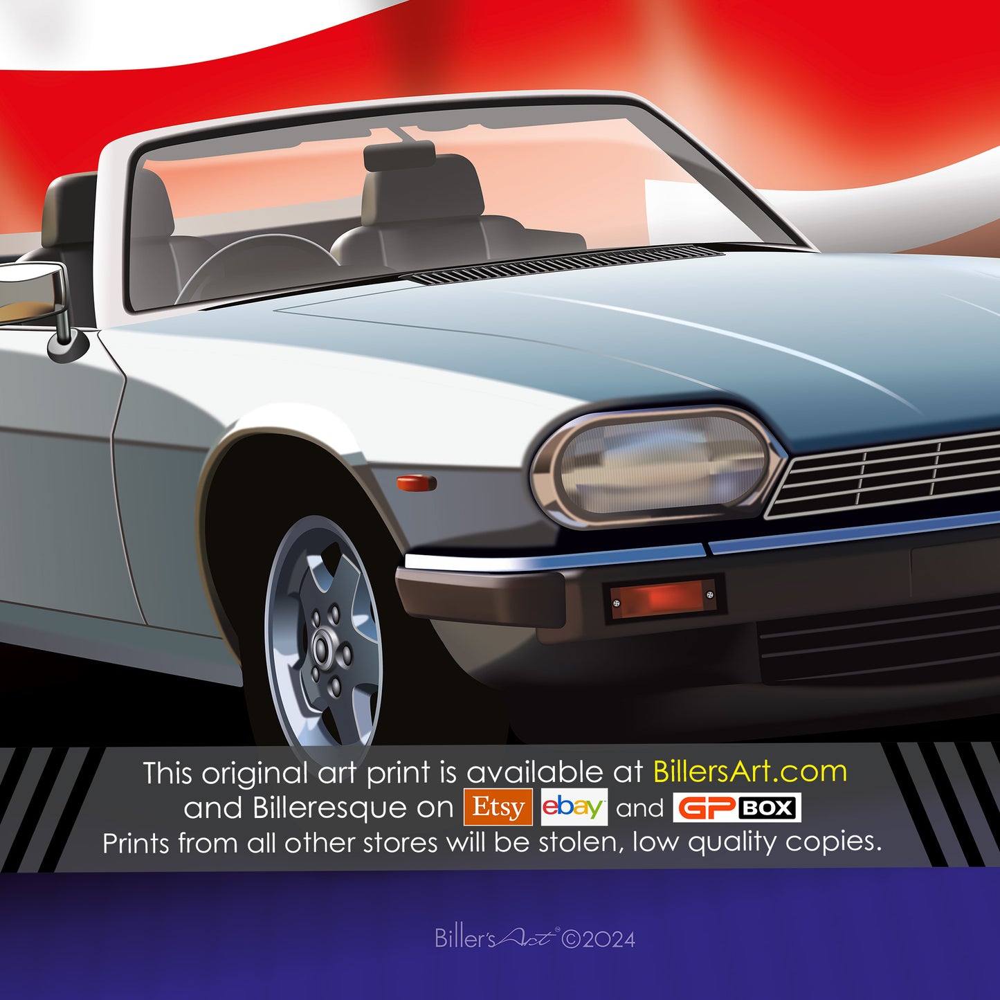 Jaguar XJS Classic Car High Quality Colourful Illustration Poster