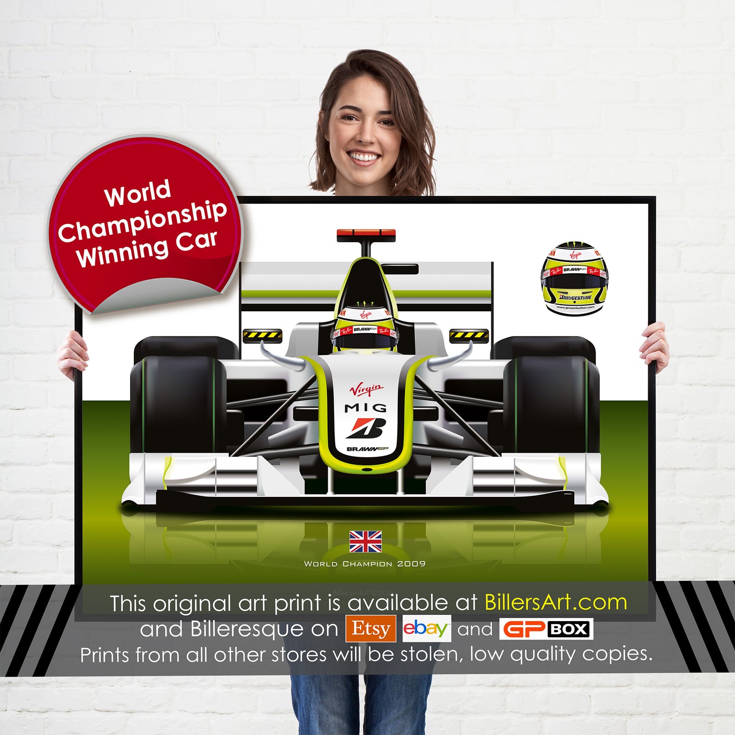 Jenson Button Formula 1 Brawn 2009 Racing Car Print