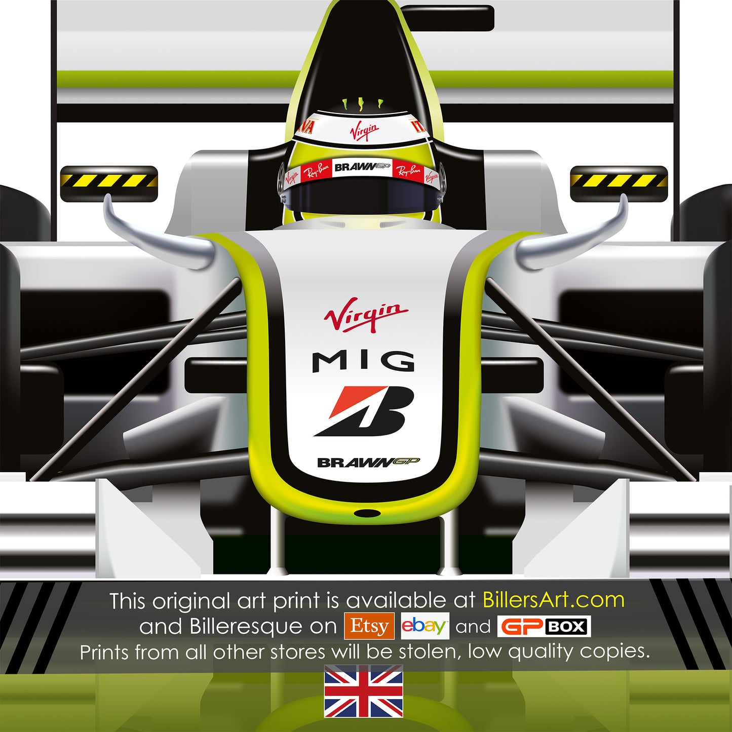 Jenson Button Formula 1 Brawn 2009 Racing Car Print