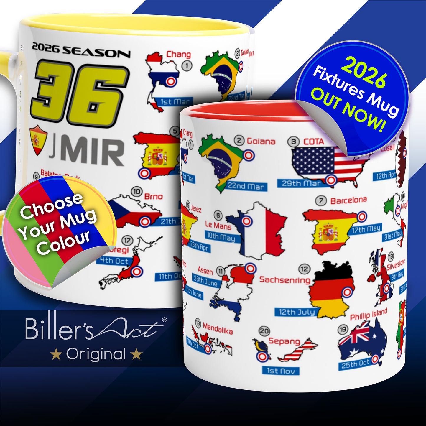Joan Mir MotoGP 2026 Season Fixtures Racing Calendar Mug