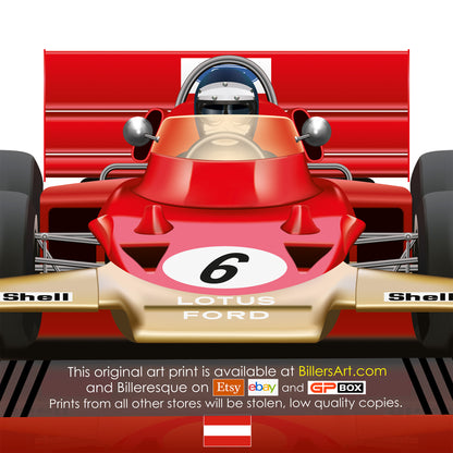 Jochen Rindt Formula 1 Lotus Ford 1970 Racing Car Print