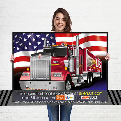 Kenworth W900 Classic Big Rig High Quality Colourful Illustration Poster