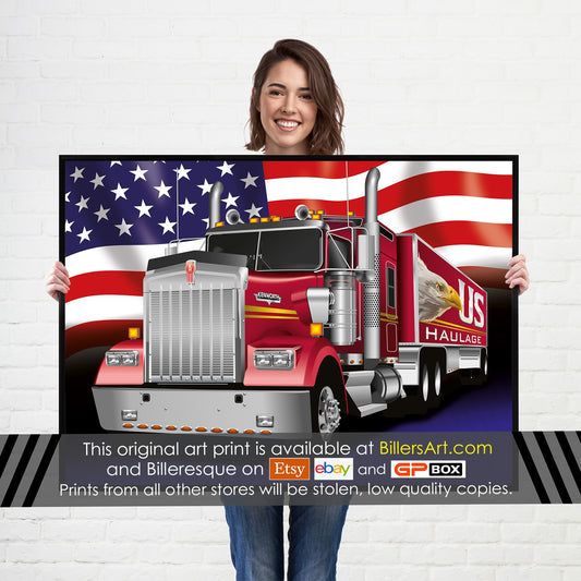 Kenworth W900 Classic Big Rig High Quality Colourful Illustration Poster