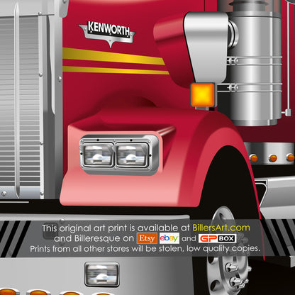 Kenworth W900 Classic Big Rig High Quality Colourful Illustration Poster