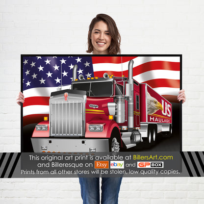 Kenworth W900 Classic Big Rig High Quality Colourful Illustration Poster