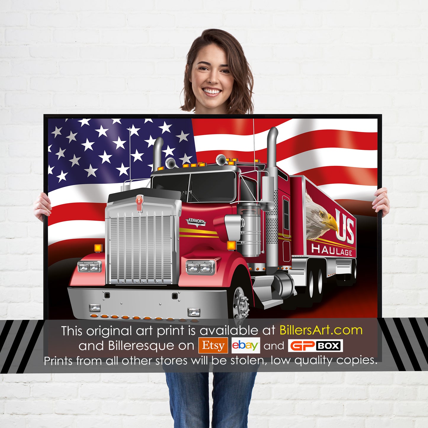 Kenworth W900 Classic Big Rig High Quality Colourful Illustration Poster