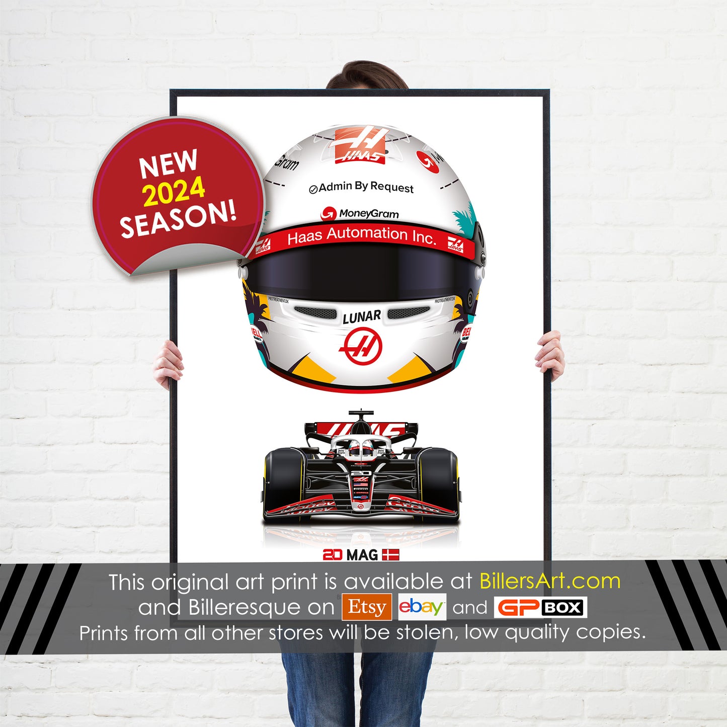 Kevin Magnussen Formula 1 Racing Helmet 2024 Haas Print