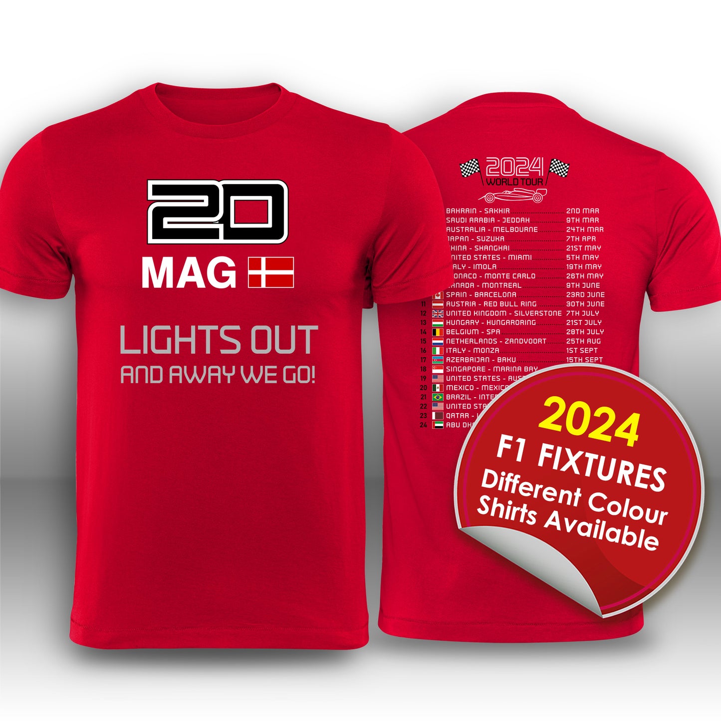 Kevin Magnussen Formula 1 2024 Race Calendar T-Shirt