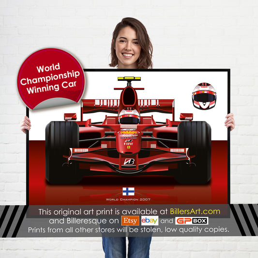 Kimi Raikkonen Formula 1 Ferrari 2007 Racing Car Print