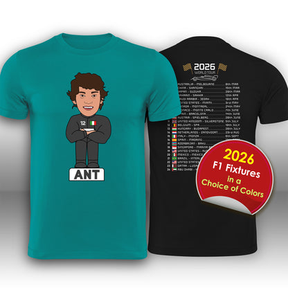 Kimi Antonelli 2026 Cartoon Calendar Formula 1 F1 T-Shirt