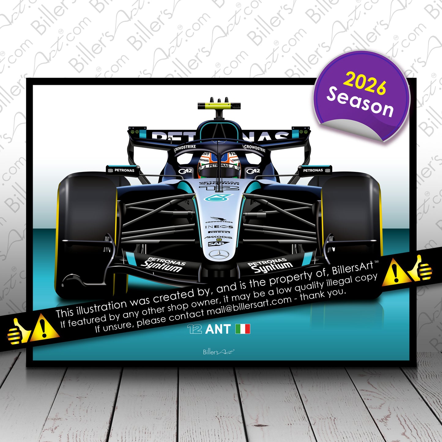 Andrea Kimi Antonelli Formula 1 Mercedes 2026 Racing Car Print