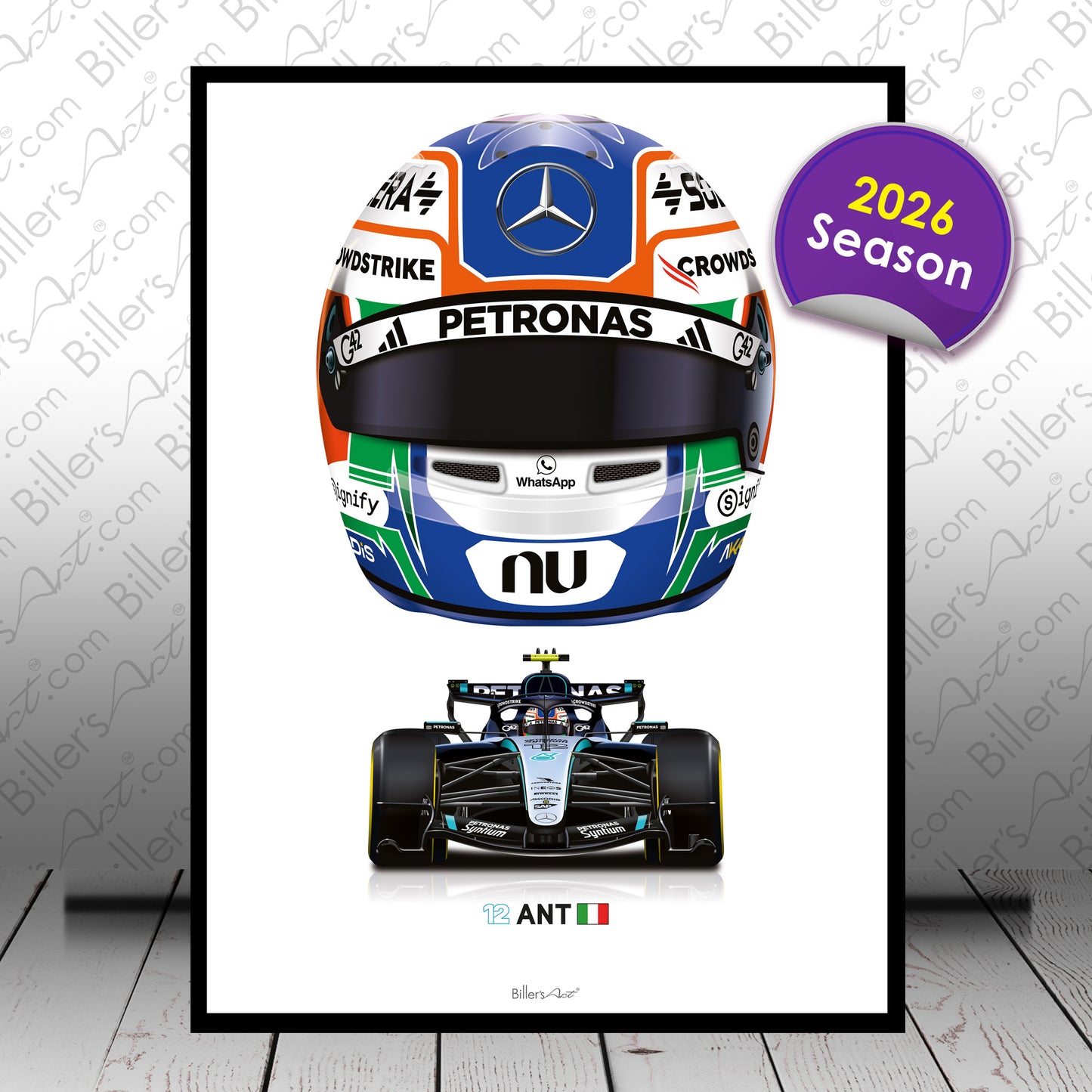 Andrea Kimi Antonelli 2026 Formula 1 Racing Helmet Mercedes Print