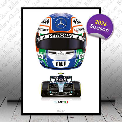 Andrea Kimi Antonelli 2026 Formula 1 Racing Helmet Mercedes Print