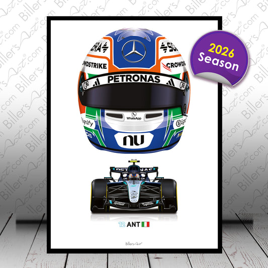Andrea Kimi Antonelli 2026 Formula 1 Racing Helmet Mercedes Print