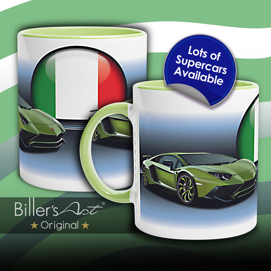 Lamborghini Aventador Supercar High Quality Colourful Mug with the Italian Flag