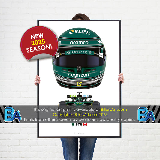 Lance Stroll Formula 1 Racing Helmet 2025 Aston Martin Print