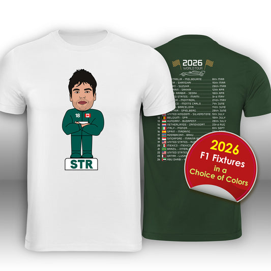 Lance Stroll 2026 Cartoon Calendar Formula 1 F1 T-Shirt