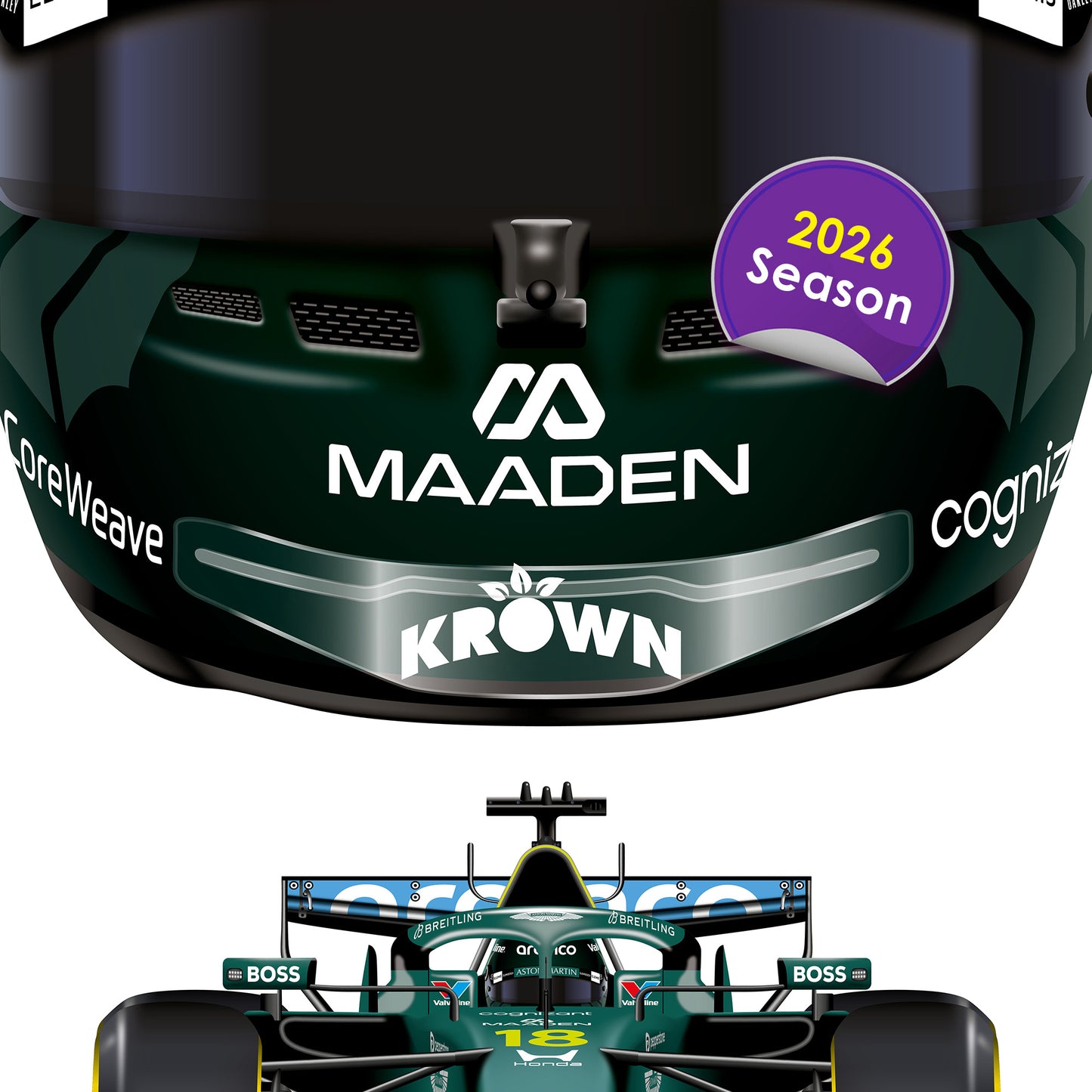 Lance Stroll Formula 1 Racing Helmet 2026 Aston Martin Print