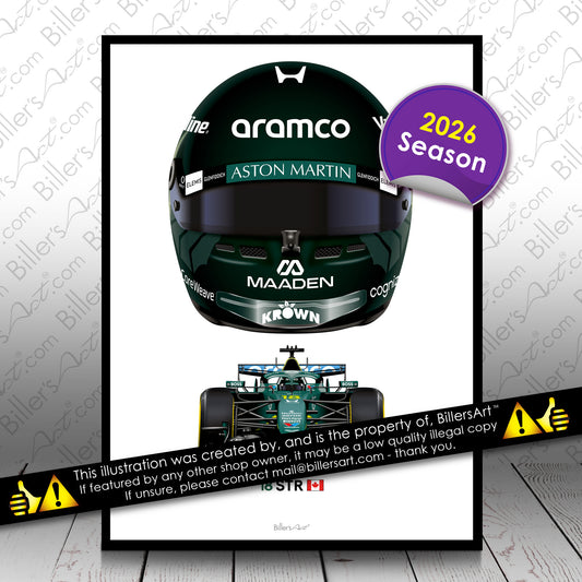 Lance Stroll Formula 1 Racing Helmet 2026 Aston Martin Print