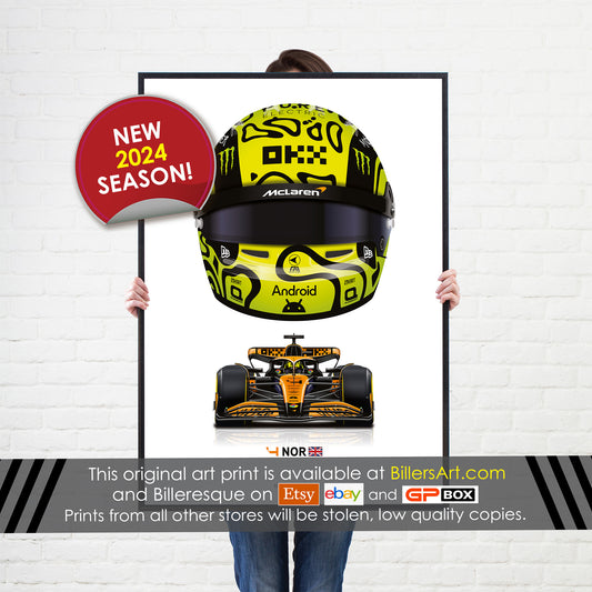 Lando Norris Formula 1 Racing Helmet 2024 McLaren Print