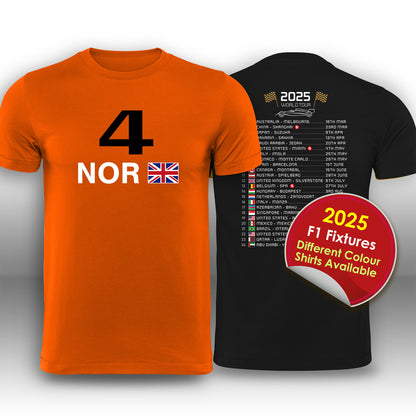 Lando Norris 2025 Race Calendar Formula 1 F1 T-Shirt Tee Shirt T Shirt