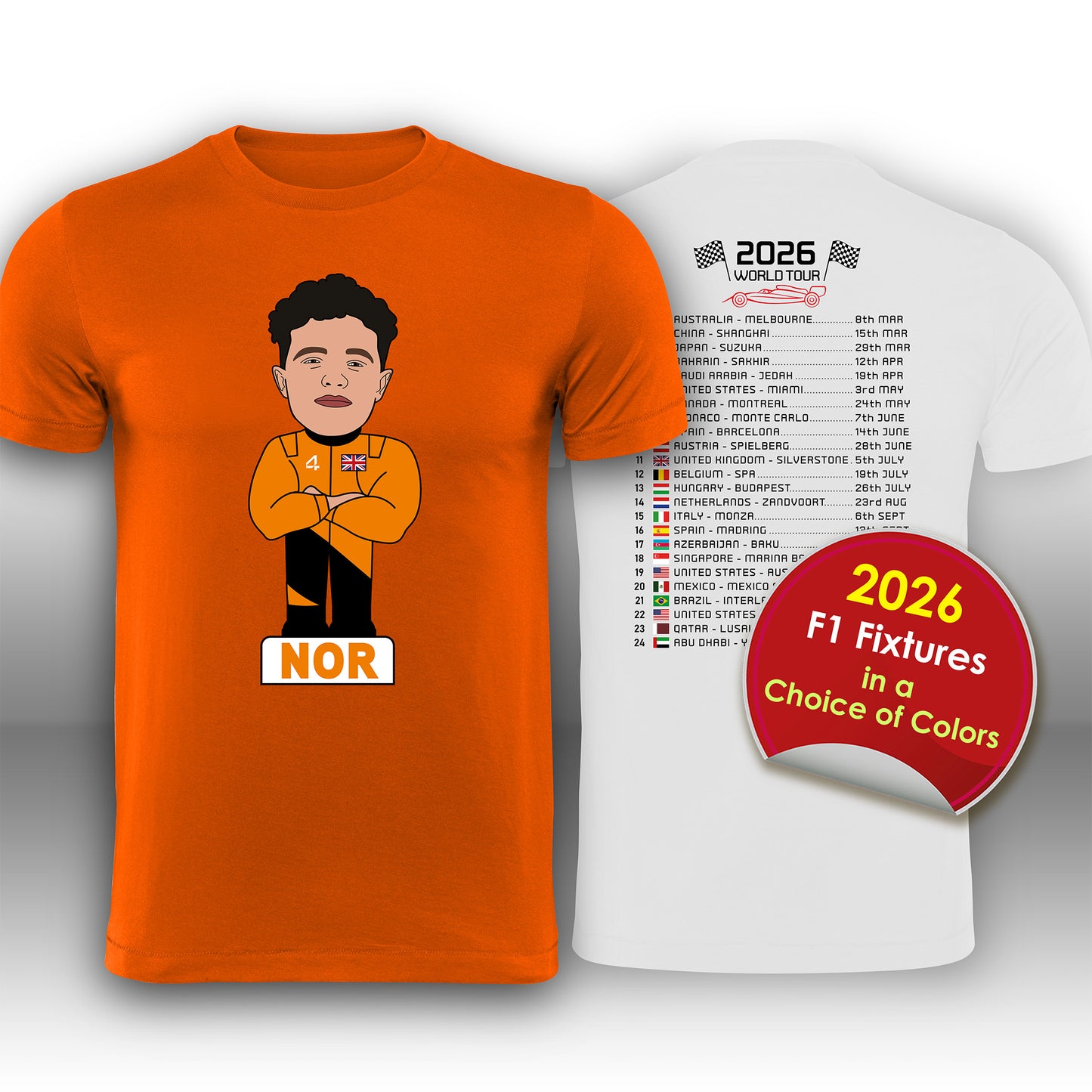 Lando Norris 2026 Cartoon Calendar Formula 1 F1 T-Shirt