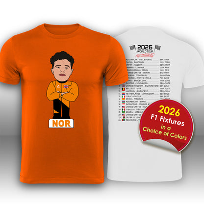 Lando Norris 2026 Cartoon Calendar Formula 1 F1 T-Shirt