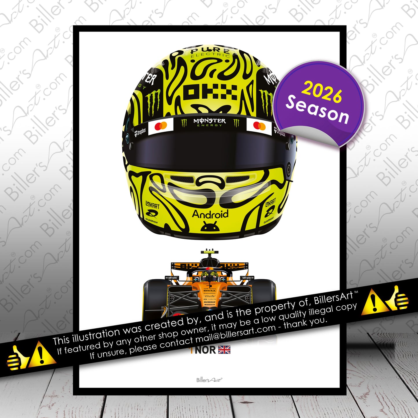 Lando Norris Formula 1 Racing Helmet 2026 McLaren Print