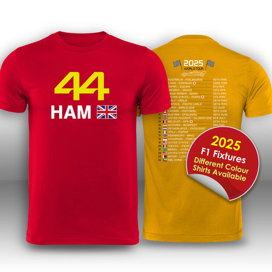 Lewis Hamilton 2025 Race Calendar Formula 1 F1 T-Shirt