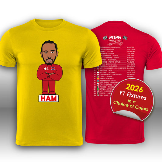 Lewis Hamilton 2026 Cartoon Calendar Formula 1 T-Shirt