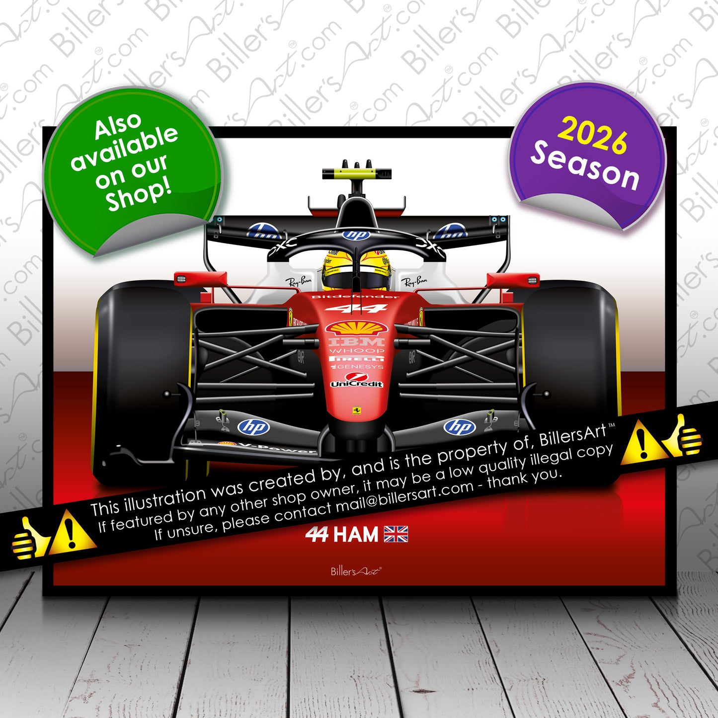 Lewis Hamilton Formula 1 Racing Helmet 2026 Ferrari Print