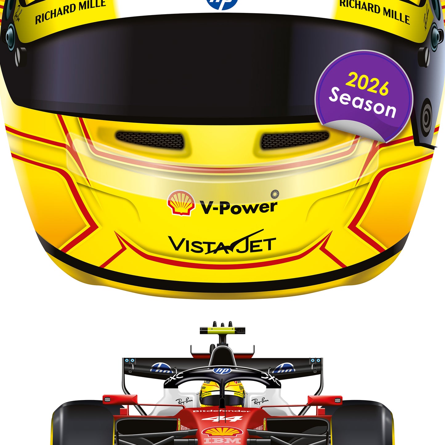 Lewis Hamilton Formula 1 Racing Helmet 2026 Ferrari Print