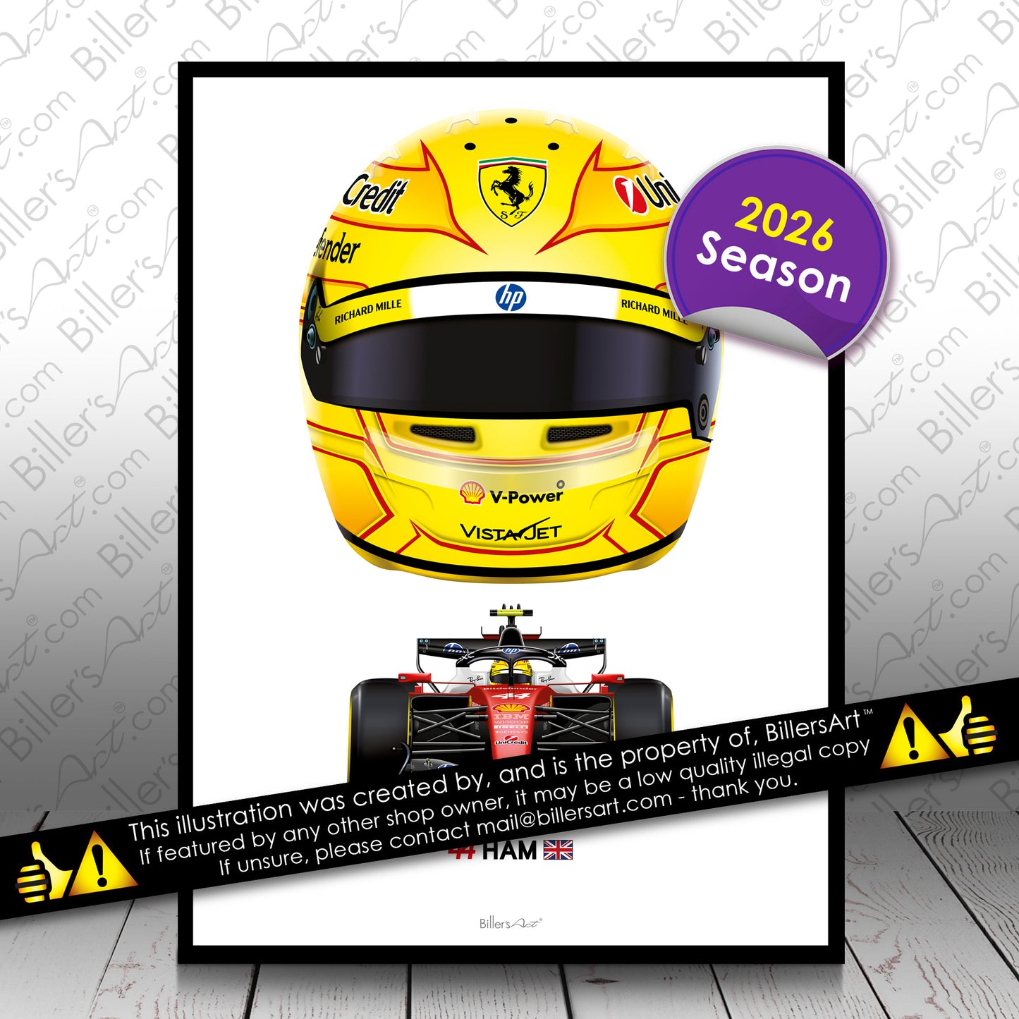 Lewis Hamilton Formula 1 Racing Helmet 2026 Ferrari Print