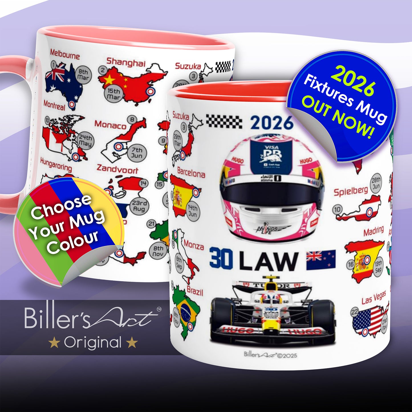 Liam Lawson 2026 Formula 1 Season Fixtures Mug
