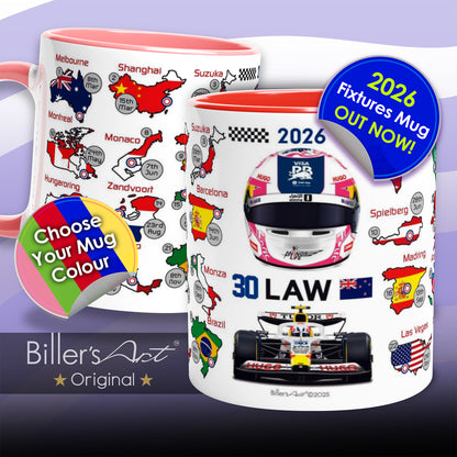 Liam Lawson 2026 Formula 1 Season Fixtures Mug