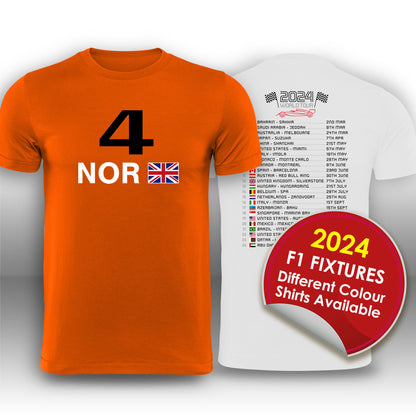 Lando Norris 2024 Race Calendar Formula 1 F1 T-Shirt Plain