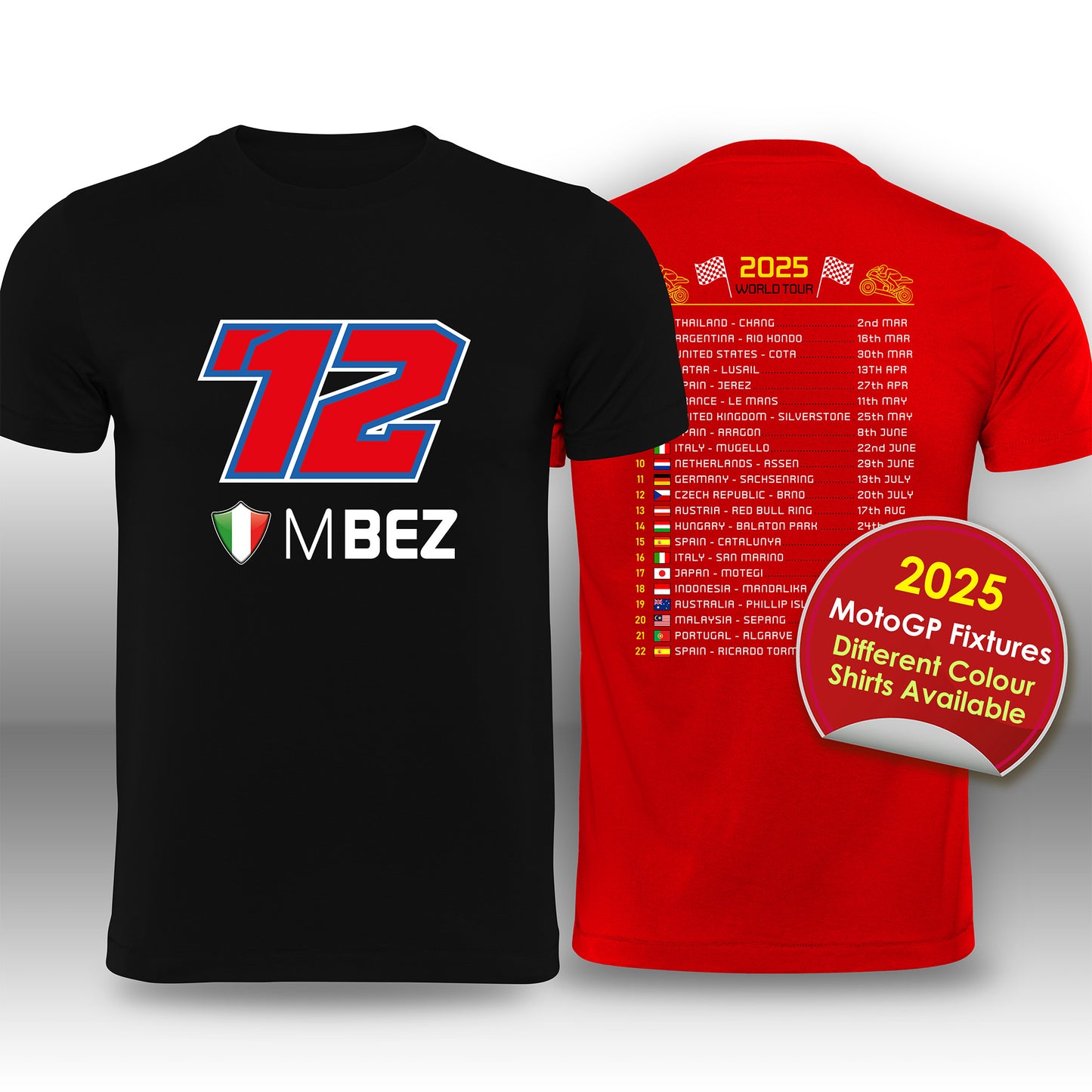 Marco Bezzecchi 2025 MotoGP Race Calendar T-Shirt