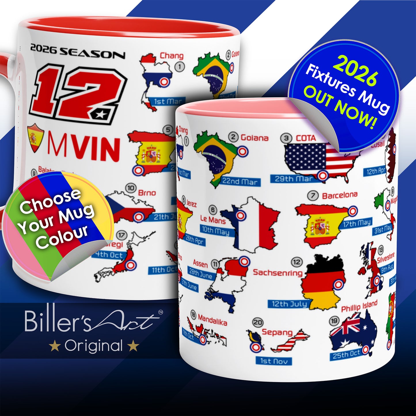 Maverick Vinales MotoGP 2026 Season Fixtures Racing Calendar Mug