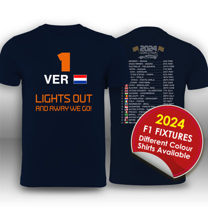 Max Verstappen Formula 1 2024 Race Calendar T-Shirt