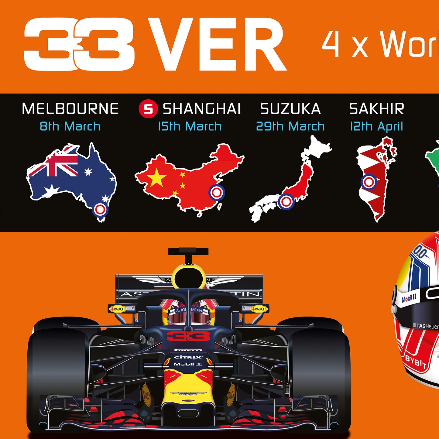 Max Verstappen 2026 Formula 1 Celebration Print In Orange