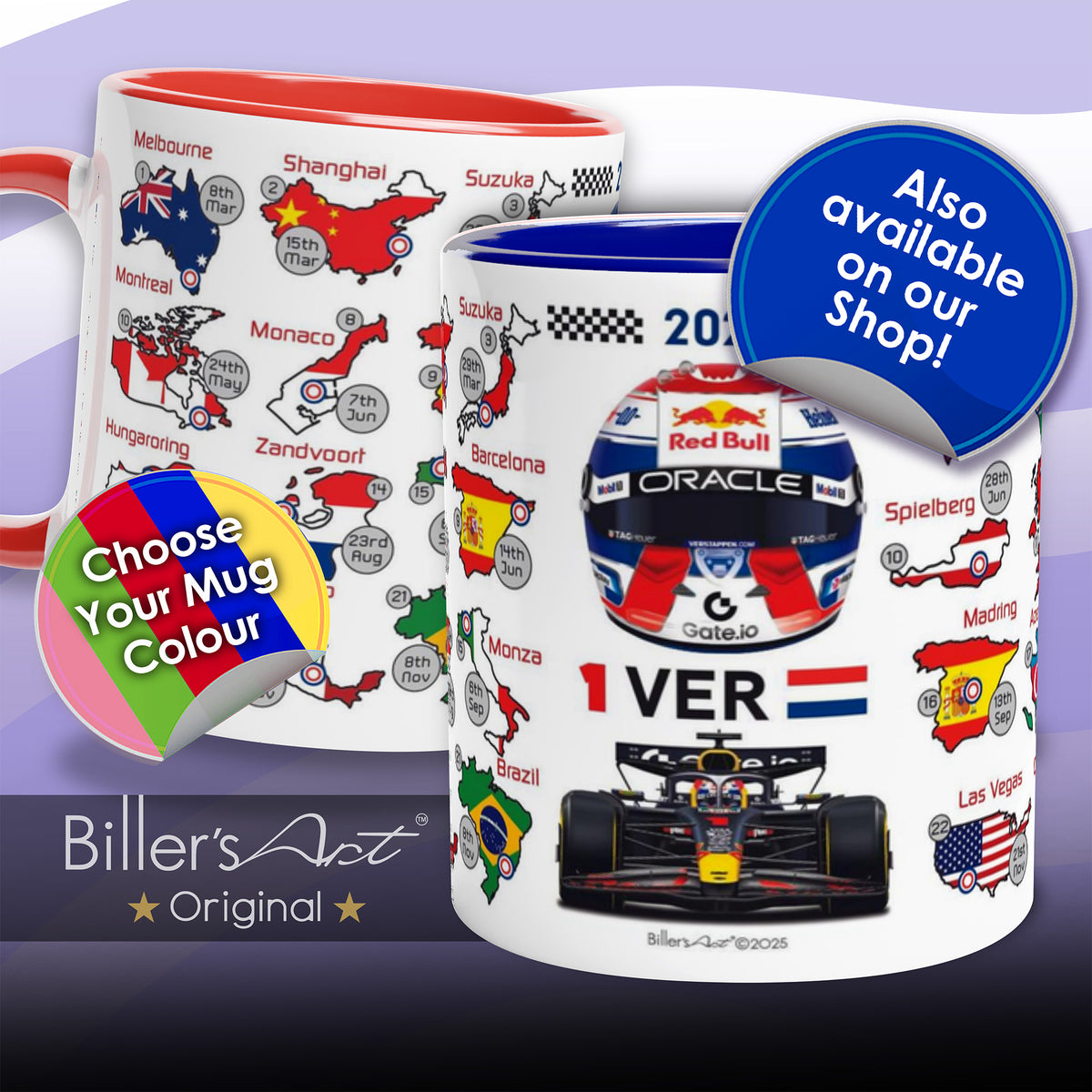 Max Verstappen Formula 1 Red Bull 2026 Racing Car Print in Orange