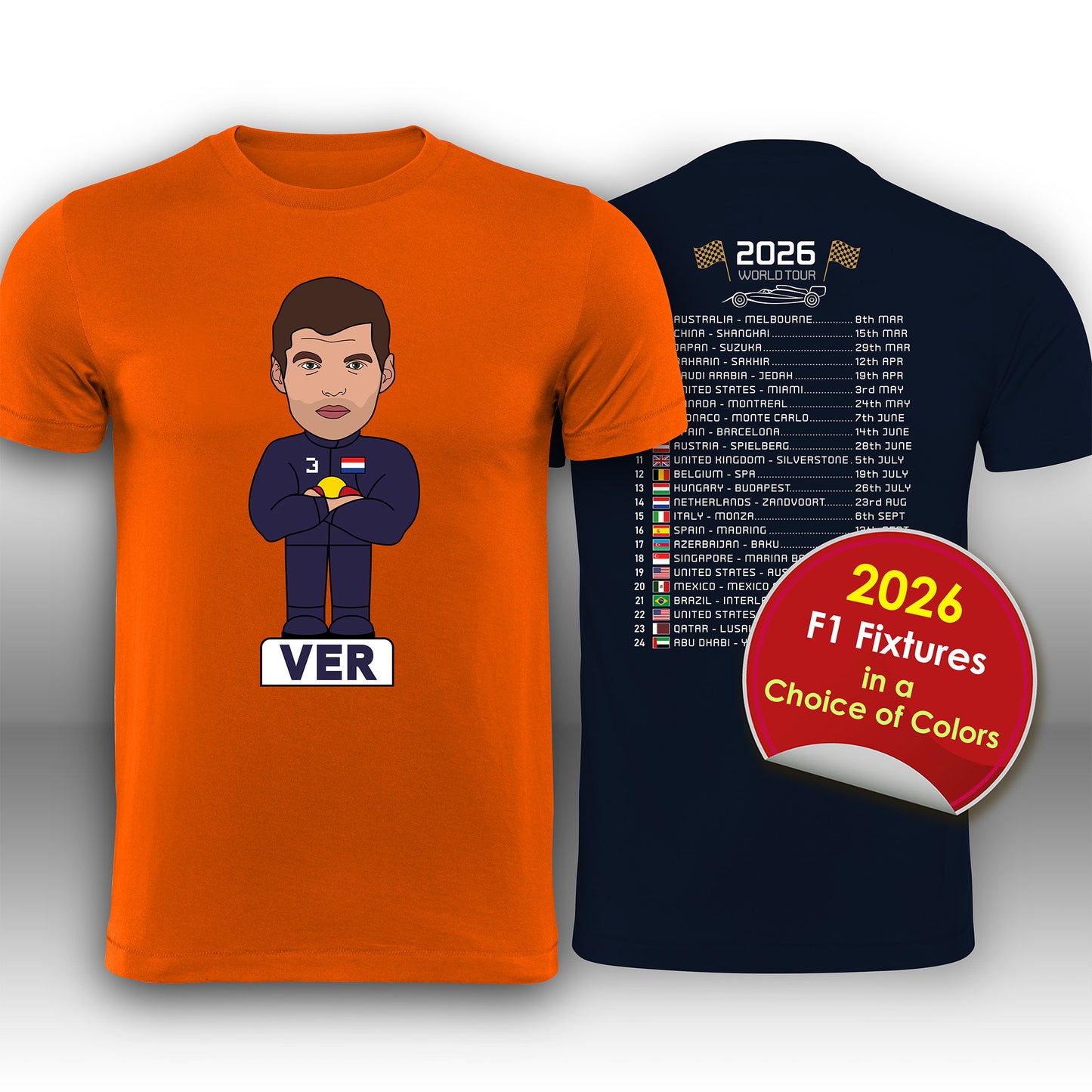 Max Verstappen 2026 Cartoon Calendar Formula 1 T-Shirt