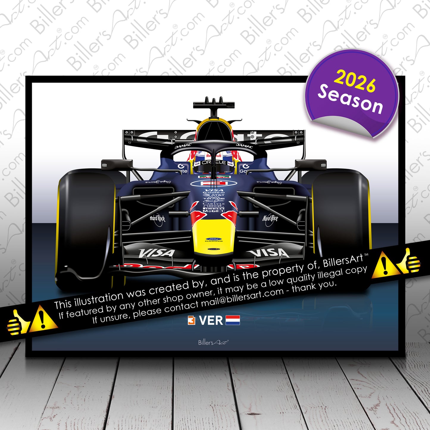 Max Verstappen Formula 1 Red Bull 2026 Racing Car Print in Blue