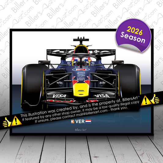 Max Verstappen Formula 1 Red Bull 2026 Racing Car Print in Blue