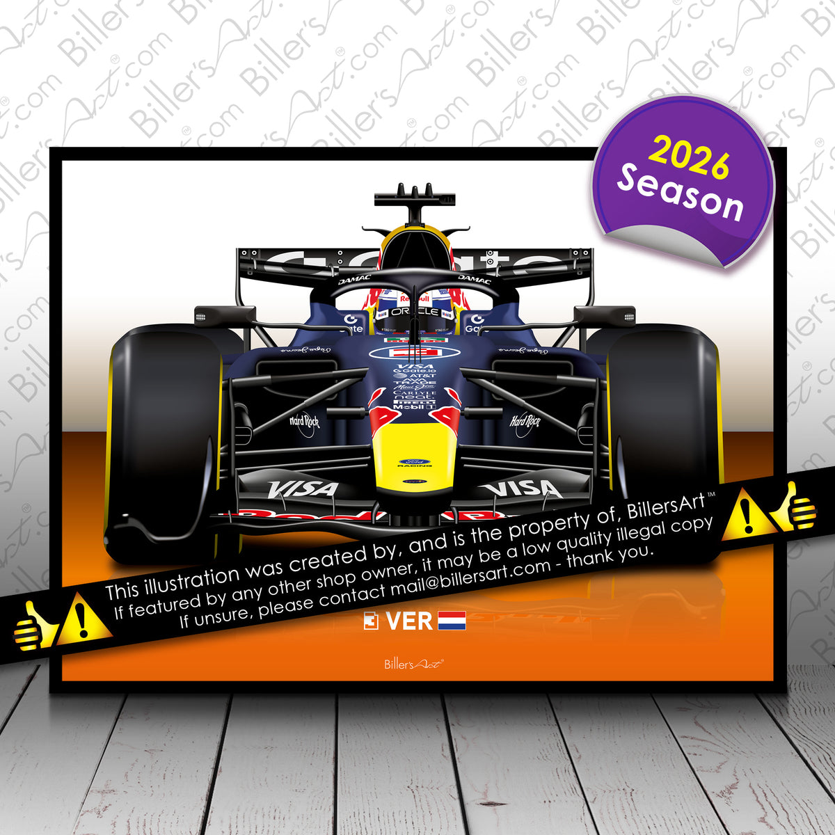 Max Verstappen Formula 1 Red Bull 2026 Racing Car Print in Orange