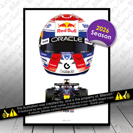 Max Verstappen Formula 1 Racing Helmet 2026 Red Bull Print