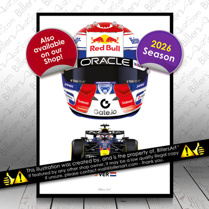 Max Verstappen Formula 1 Red Bull 2026 Racing Car Print in Blue